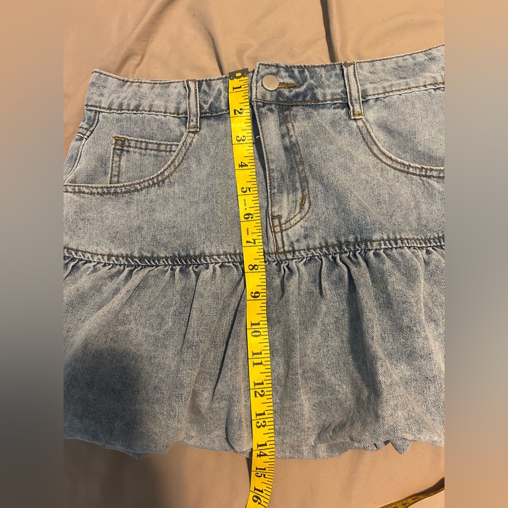 Mable Lucky to Have You Bubble Hem Denim Mini Skirt Size M It Girl - Picture 8 of 8